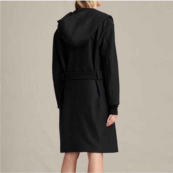All Saints Coat Scala Hooded in Black Wool